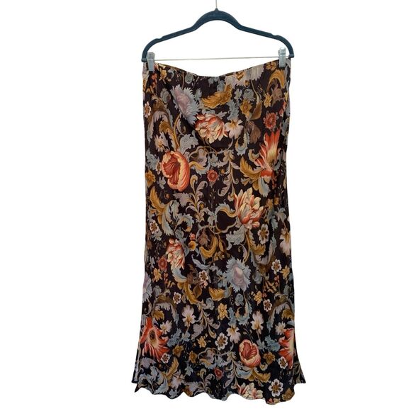 Anthropologie Tilda Maxi Slip Skirt Side-Slit Black Multi Size L - Picture 4 of 12